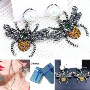 Silver plated Orange black green crystal pearl bumblebee earrings